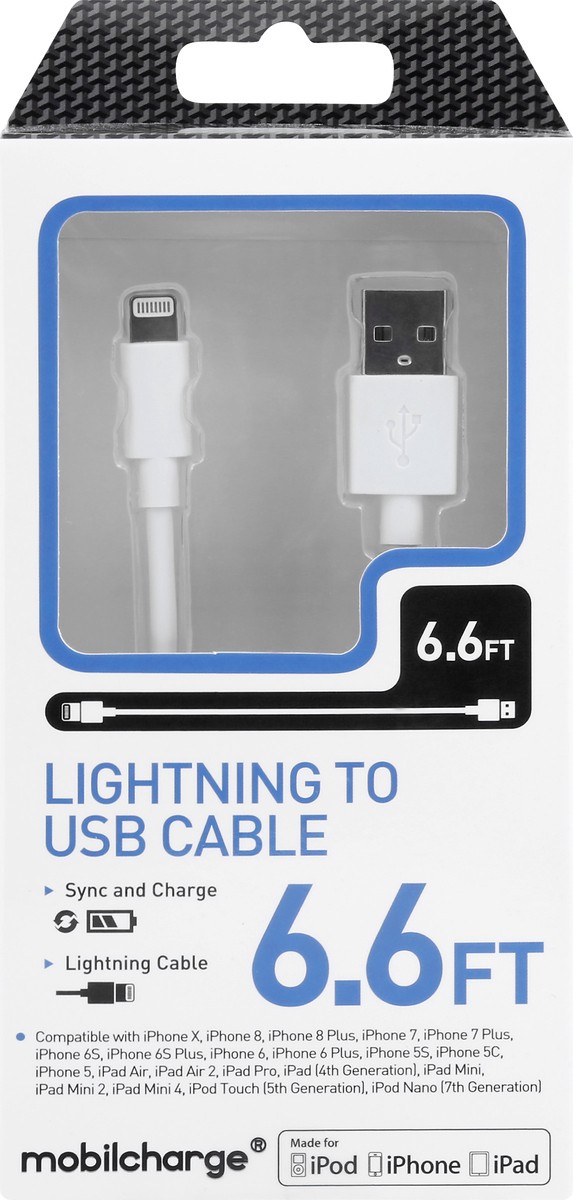 slide 5 of 6, Mobile Essentials MFi Light Sync Cable White, 6.6 ft