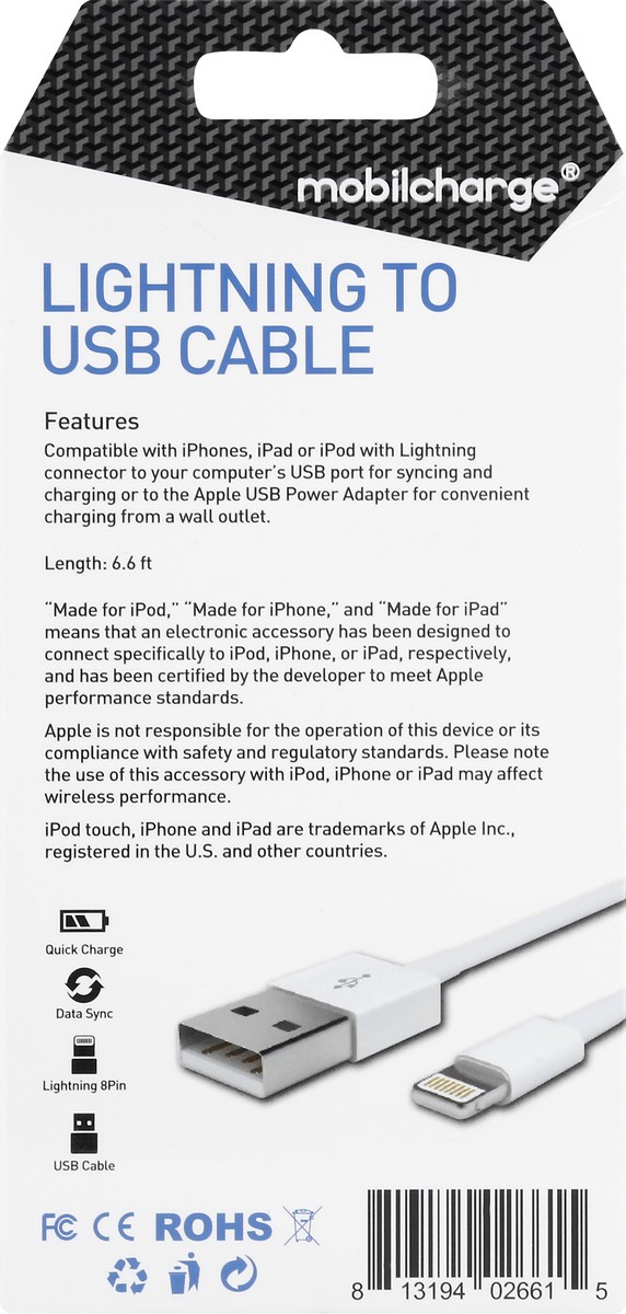 slide 6 of 6, Mobile Essentials MFi Light Sync Cable White, 6.6 ft