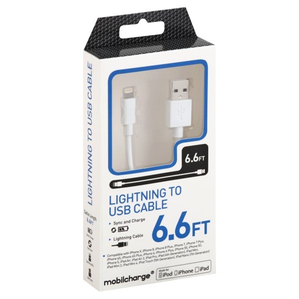 slide 1 of 6, Mobile Essentials MFi Light Sync Cable White, 6.6 ft