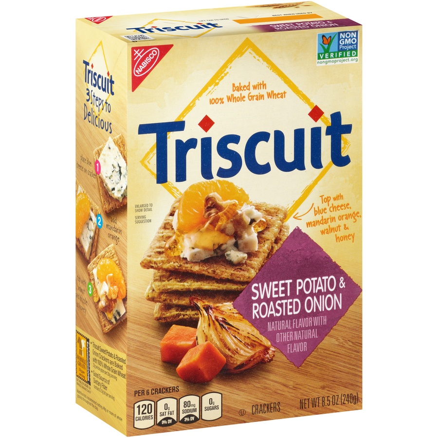 slide 2 of 8, Triscuit Sweet Potato & Roasted Onion Crackers, 8.5 oz