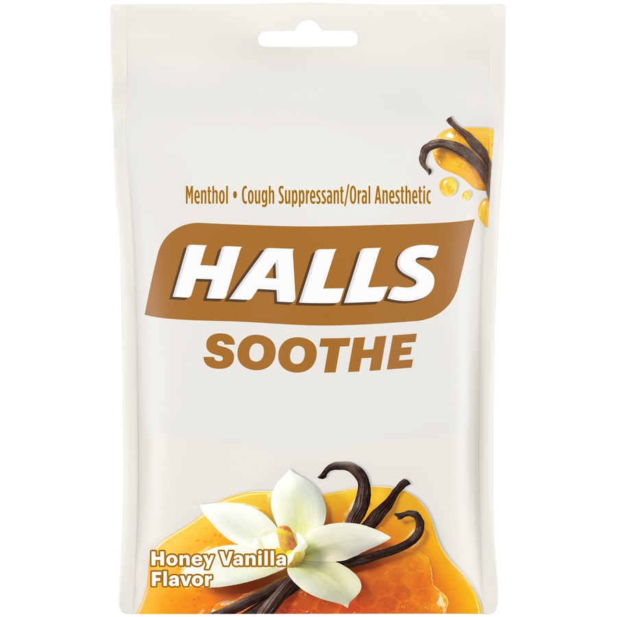 slide 2 of 6, Halls Honey Vanilla Cough Suppressant/Oral Anesthetic Menthol Drops, 30 ct