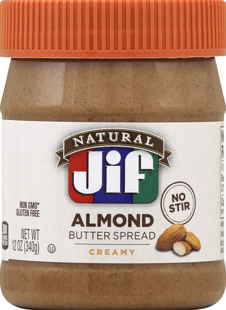 slide 5 of 6, Jif Natural No Stir Creamy Almond Butter Spread, 12 oz