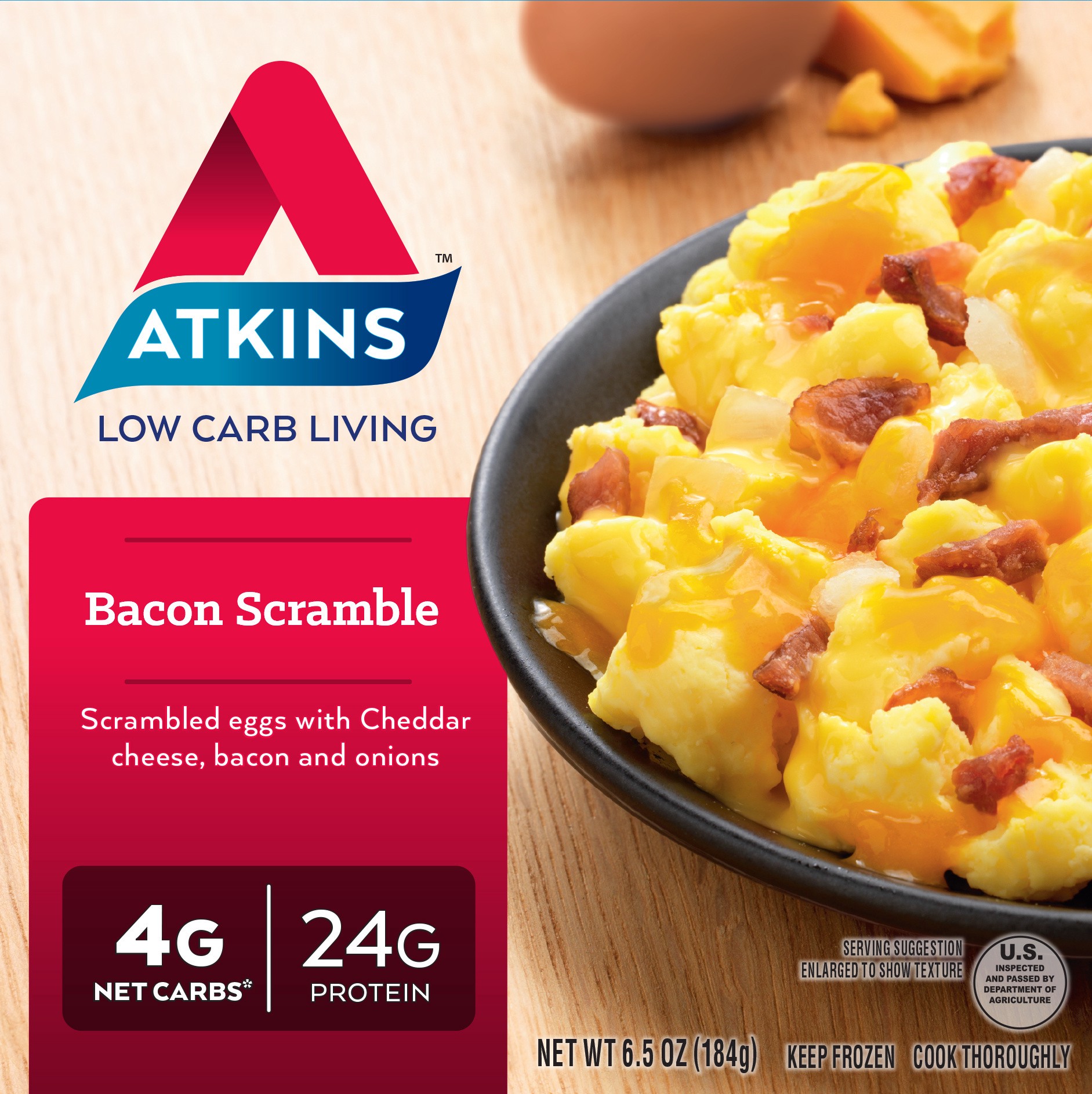 slide 1 of 5, Atkins Bacon Scramble 6.5 Oz. (Frozen), 6.5 oz