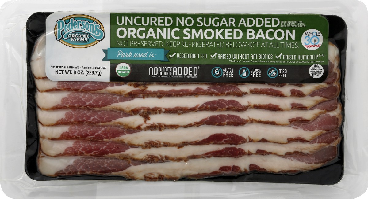 slide 1 of 9, Pedersons Organic Farms Bacon 8 oz, 1 ct