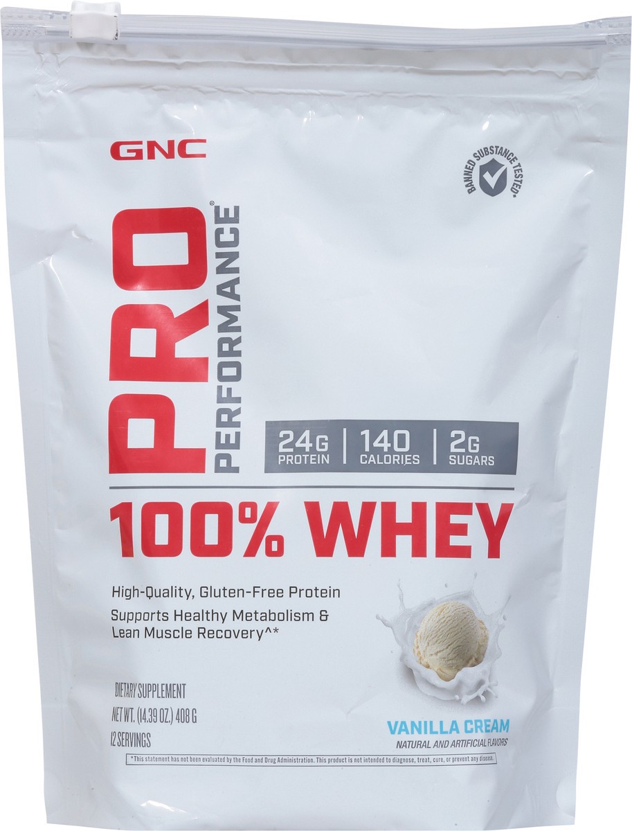 slide 6 of 9, GNC Pro Performance Vanilla Cream 100% Whey 14.39 oz, 14.39 oz