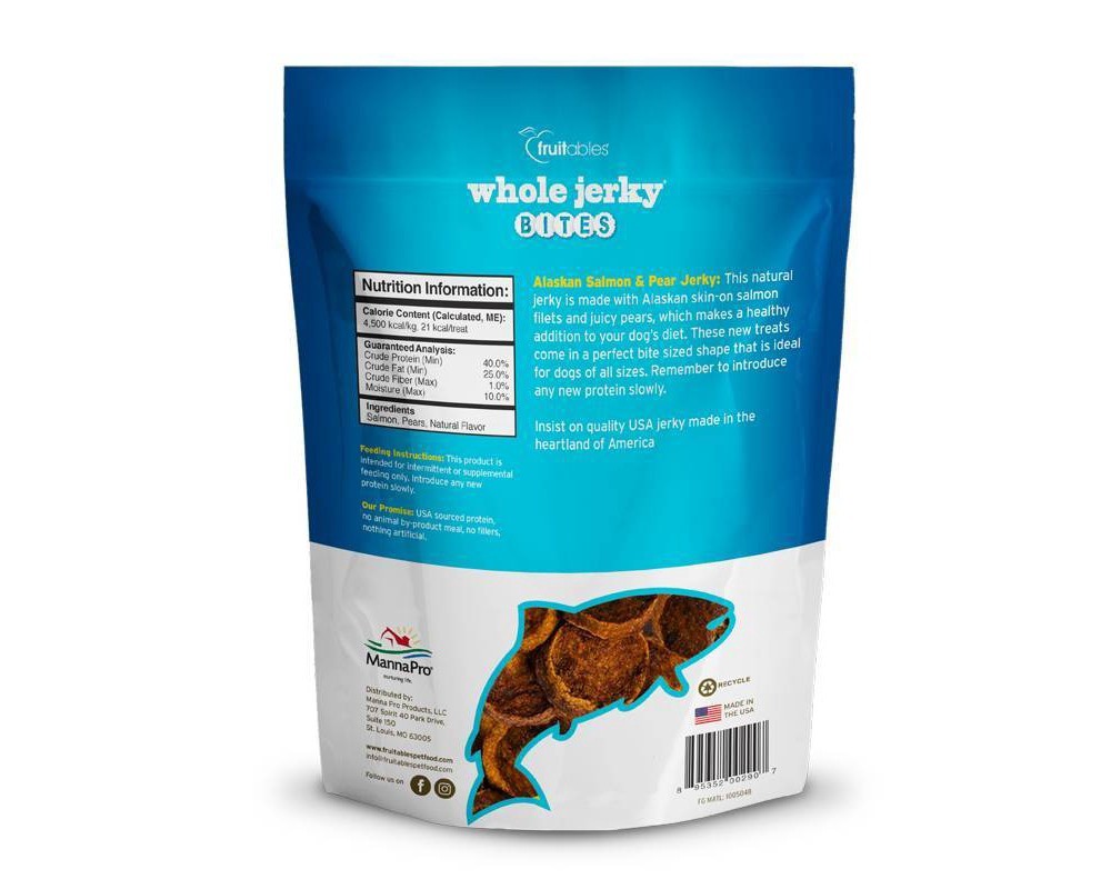 slide 2 of 3, Fruitables Whole Jerky Bites Dog Treats Alaskan Salmon, 5 oz