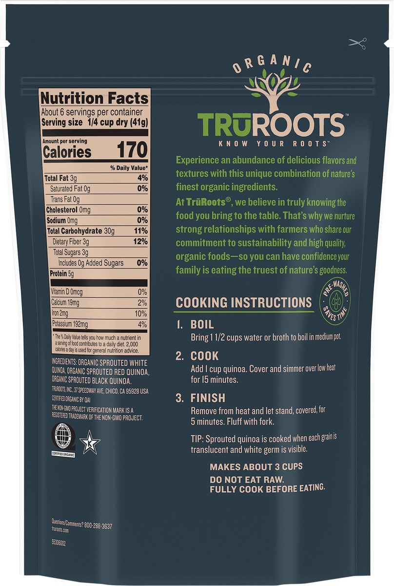 slide 2 of 7, truRoots Organic Sprouted Quinoa Blend, 8 Ounces, Certified USDA Organic, Non-GMO Project Verified, 8 oz