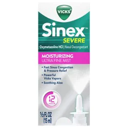 Vicks Sinex SEVERE Nasal Spray, Moisturizing Ultra Fine Mist with Aloe, Decongestant Medicine, Relief from Stuffy Nose due to Cold or Allergy, & Nasal Congestion, Sinus Pressure Relief, 265 Sprays