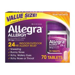 Allegra Adult 24-Hour Allergy Relief Tablets, Non-Drowsy, 180 mg, 70 Count