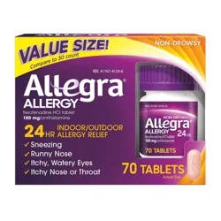 Allegra Adult 24-Hour Allergy Relief Tablets, Non-Drowsy, 180 mg, 70 Count