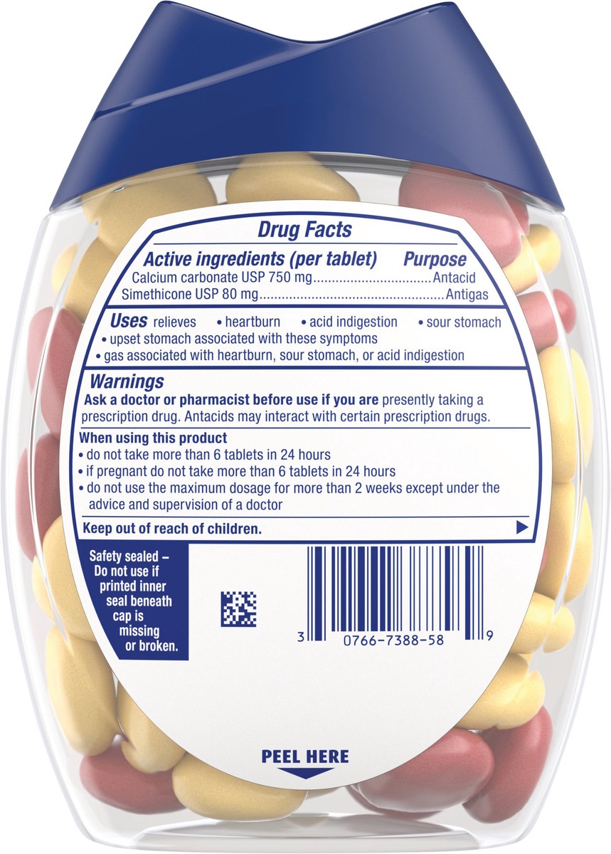 slide 3 of 5, TUMS Chewy Bites Chewable Antacid Tablets with Gas Relief, Lemon & Strawberry - 54 Count, 54 ct