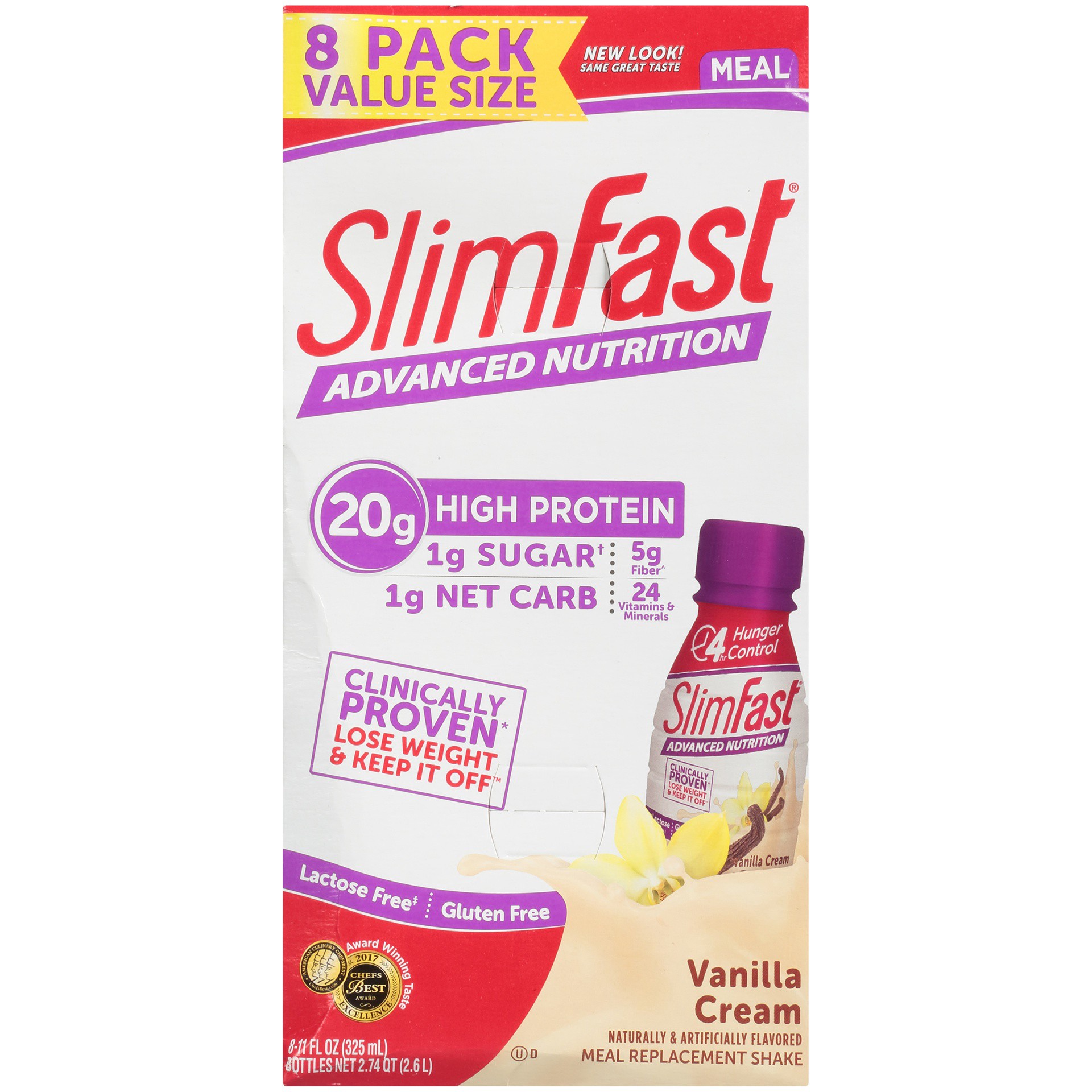 slide 2 of 9, SlimFast High Protein Vanilla Cream Meal Replacement Shake 8 - 11 fl oz Bottles, 8 ct