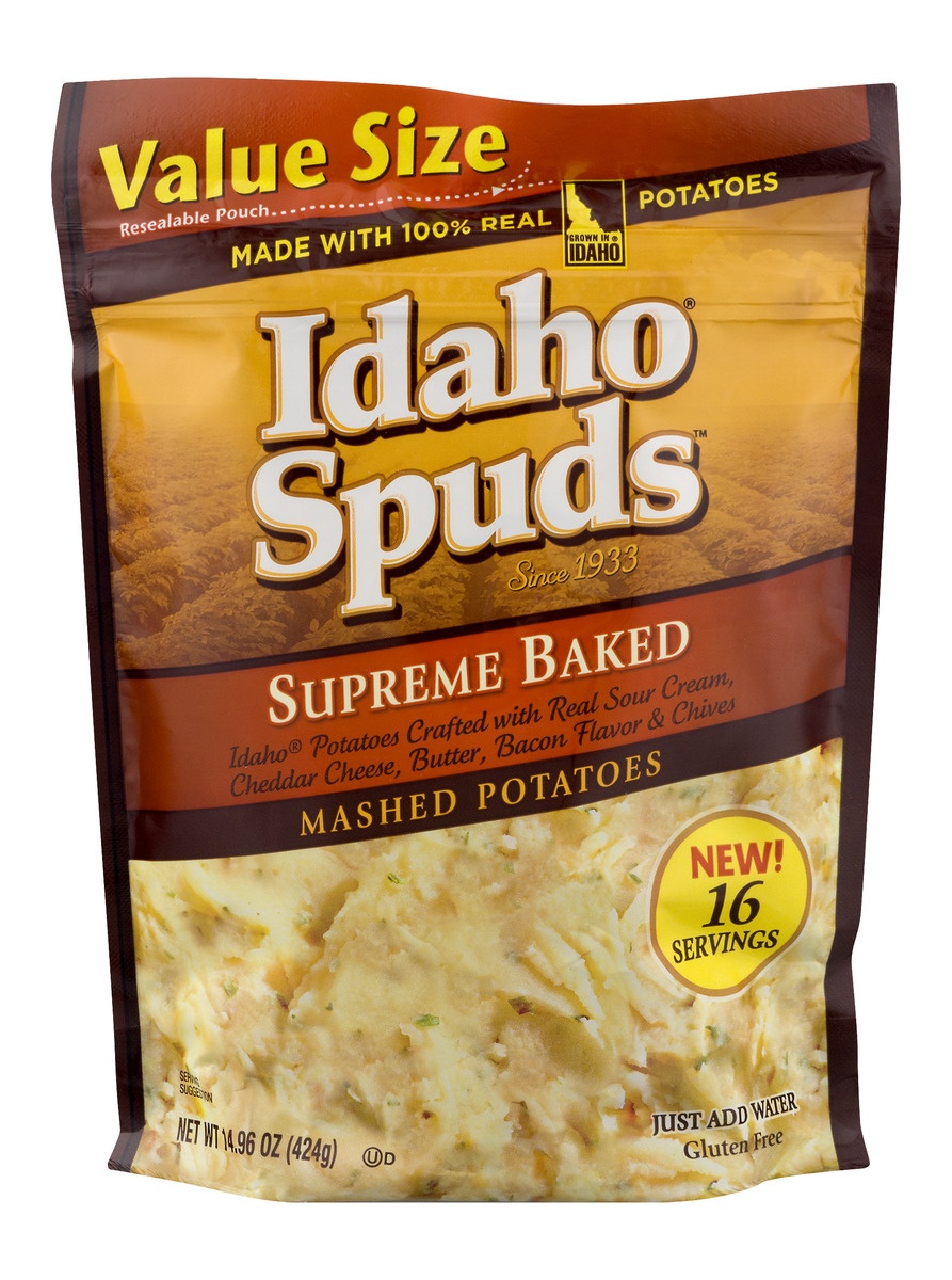 slide 1 of 1, Idaho Spuds Mashed Potatoes Supreme Baked, 14.9 oz