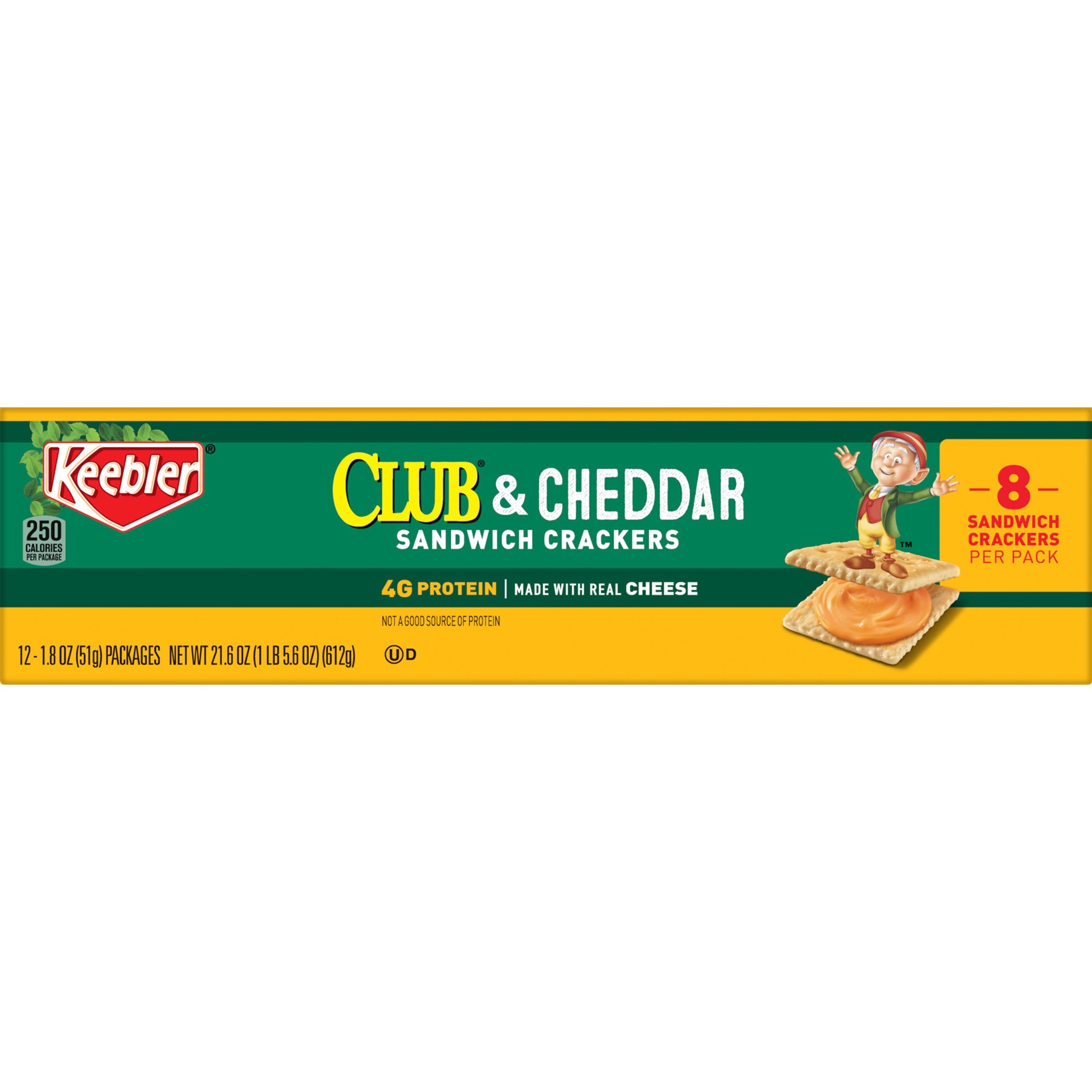slide 3 of 5, Keebler Sandwich Crackers, Club and Cheddar, 21.6 oz, 12 Count, 21.6 oz