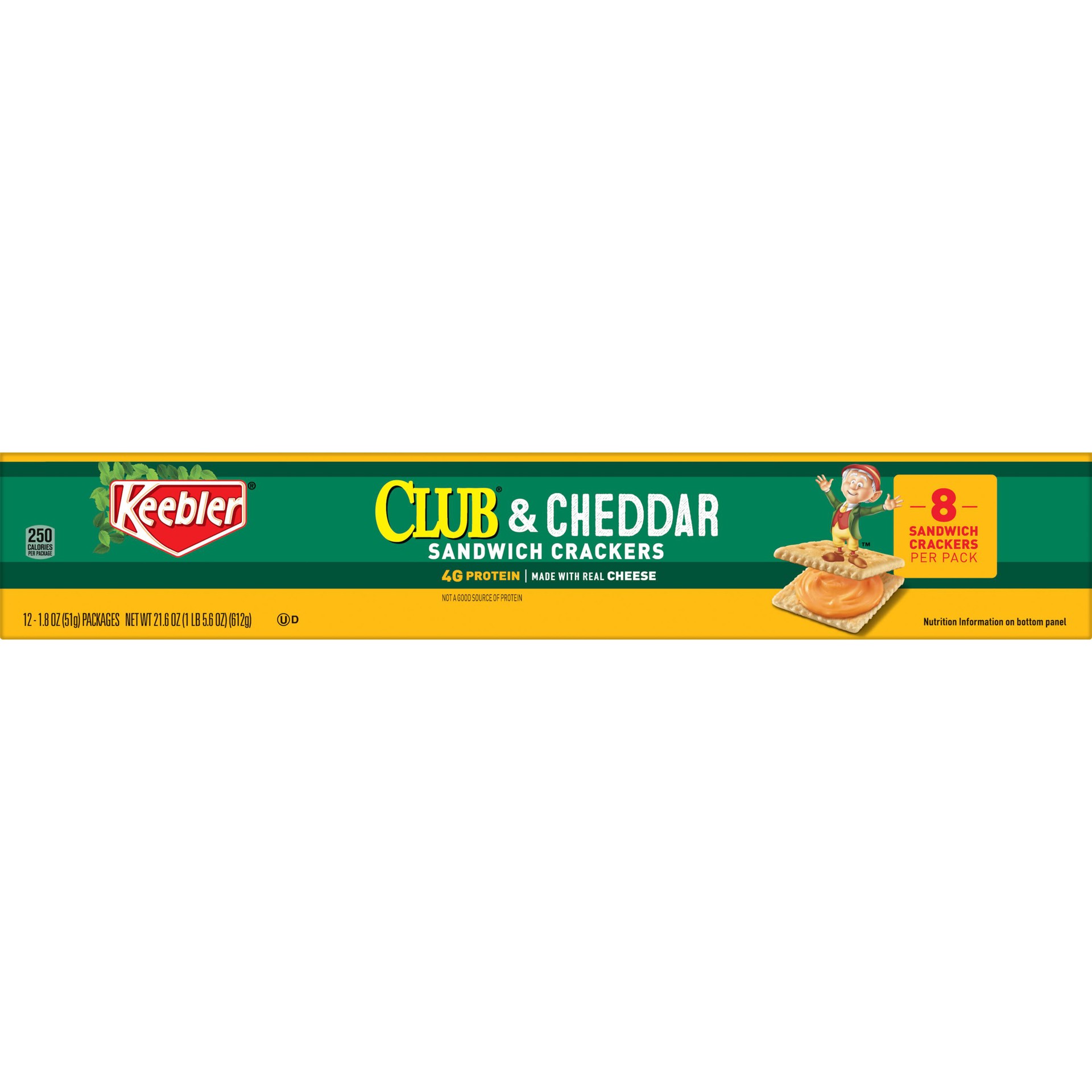 slide 1 of 5, Keebler Sandwich Crackers, Club and Cheddar, 21.6 oz, 12 Count, 21.6 oz