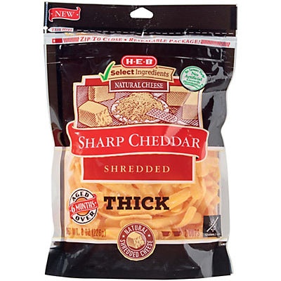 slide 1 of 1, H-E-B Select Ingredients Sharp Cheddar Thick Cut Shreds, 8 oz