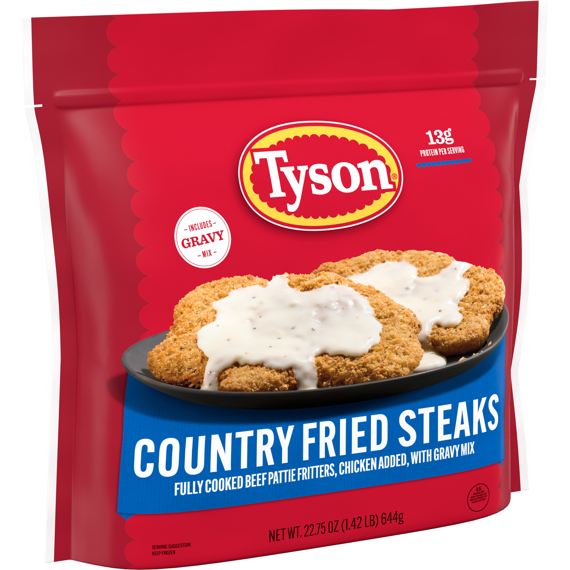 slide 2 of 7, Tyson Frozen Country Fried Steaks with Gravy Mix, 22.75 oz, 644.95 g