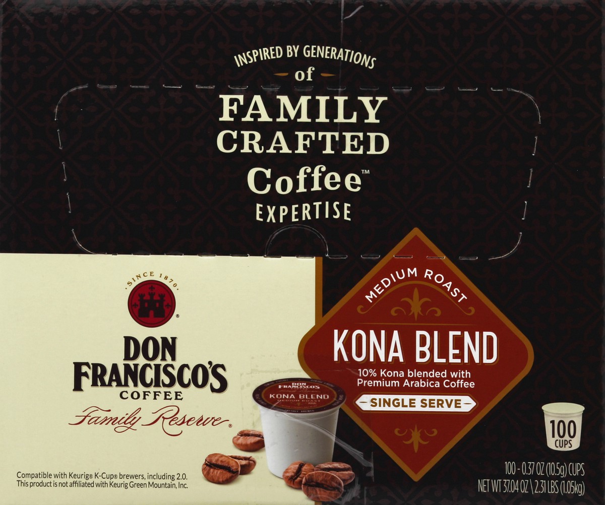 slide 4 of 6, Don Francisco's Kona Blend Medium Roast Coffee Pods- Recyclable Single-Serve Coffee Pods - 100 ct, 100 ct