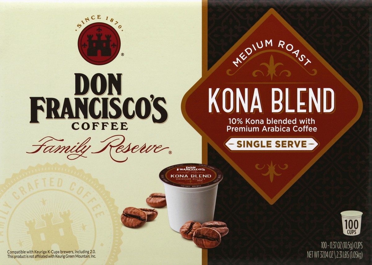 slide 3 of 6, Don Francisco's Kona Blend Medium Roast Coffee Pods- Recyclable Single-Serve Coffee Pods - 100 ct, 100 ct