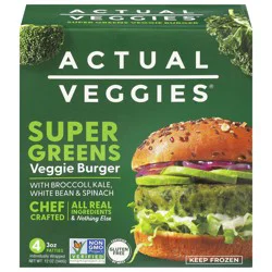 Actual Veggies Super Greens Veggie Burger with Broccoli, Kale, White Bean & Spinach 4 - 3 oz Patties