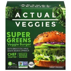 Actual Veggies Super Greens Veggie Burger with Broccoli, Kale, White Bean & Spinach 4 - 3 oz Patties