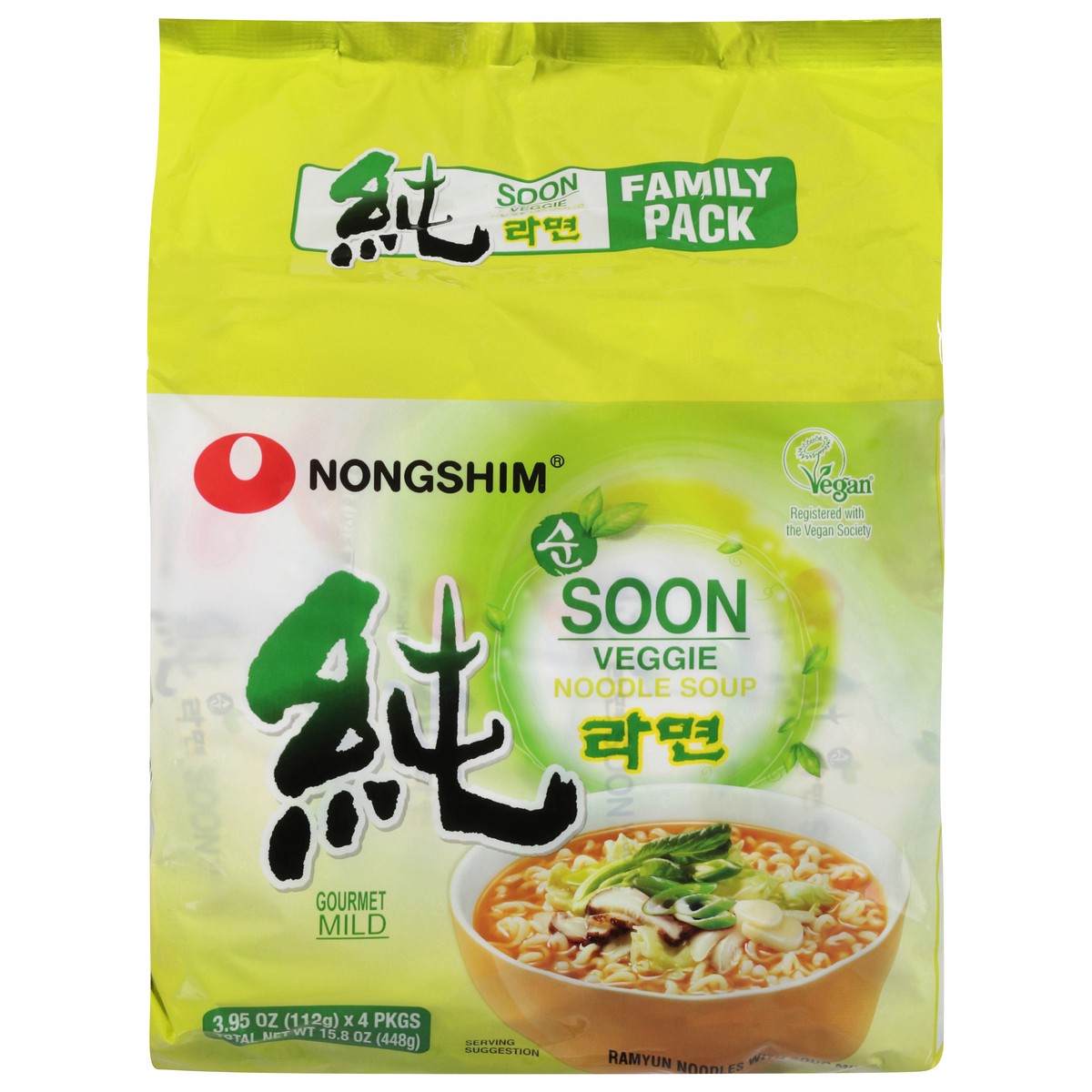 slide 1 of 9, Nongshim Family Pack Gourmet Mild Veggie Noodle Soup 4 - 3.95 oz, 4 ct