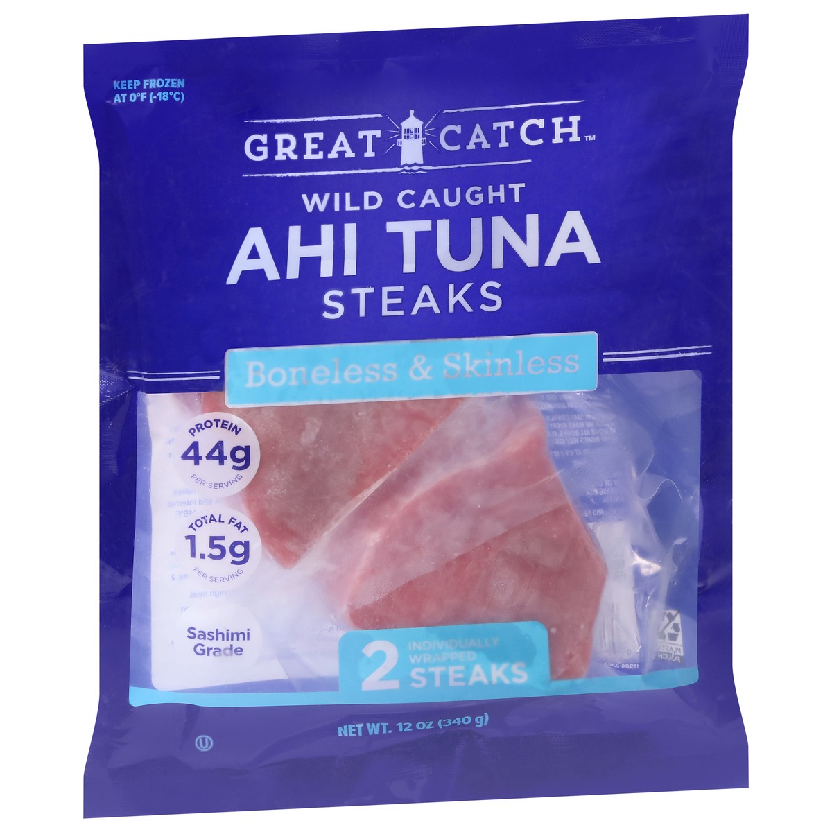 slide 10 of 13, Great Catch Steaks Boneless & Skinless Wild Caught Ahi Tuna 2 ea, 2 ct