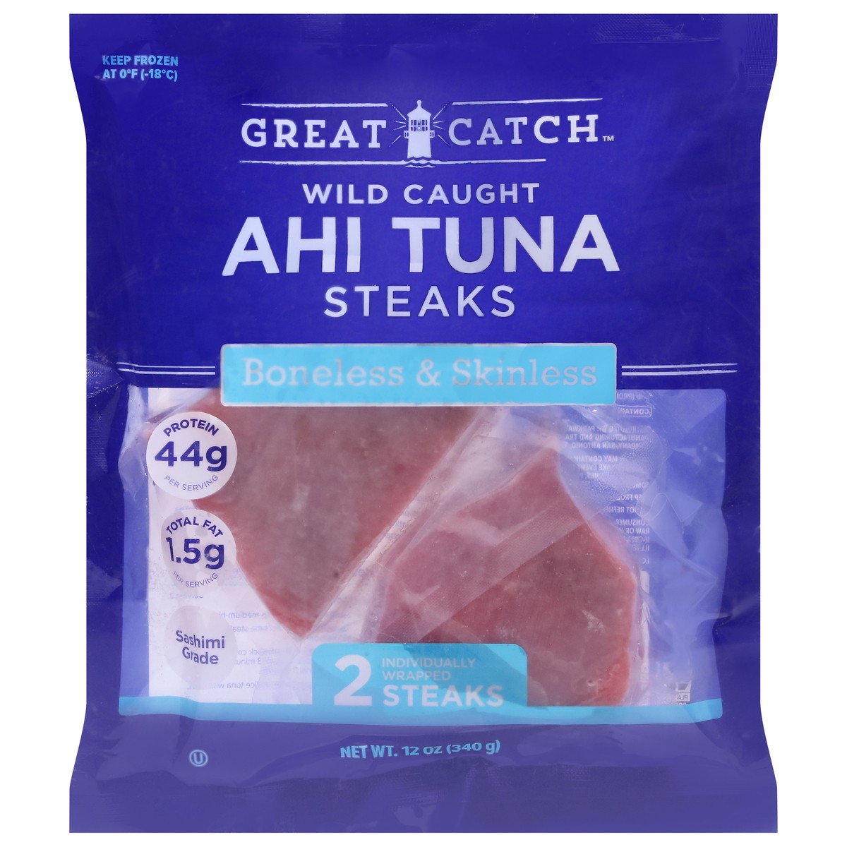 slide 1 of 13, Great Catch Steaks Boneless & Skinless Wild Caught Ahi Tuna 2 ea, 2 ct