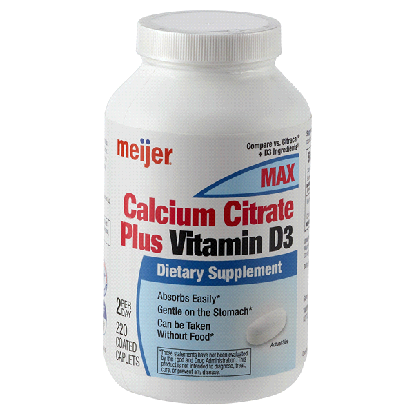 slide 1 of 1, Meijer Calcium Citrate With Vitamin D Caplet, 220 ct