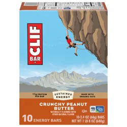CLIF BAR - Crunchy Peanut Butter - Made with Organic Oats - 11g Protein - Non-GMO - Plant Based - Energy Bars - 2.4 oz. (10 Pack)