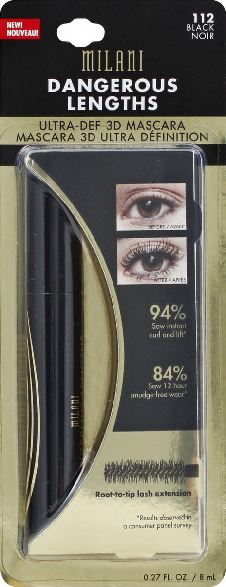 slide 7 of 9, Milani Dangerous Lengths Black Ultra-Def 3D Mascara 0.27 oz, 1 ct