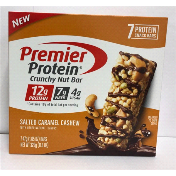 slide 1 of 1, Premier Crunchy Nut Bar Salted Caramel Cashew, 7 ct