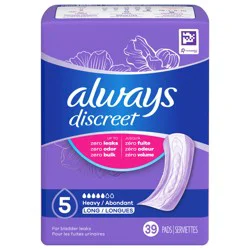 Always Discreet Adult Incontinence Pads for Women, Heavy Absorbency, Long Length, Postpartum Pads, 39 CT