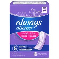 Always Discreet Adult Incontinence Pads for Women, Heavy Absorbency, Long Length, Postpartum Pads, 39 CT