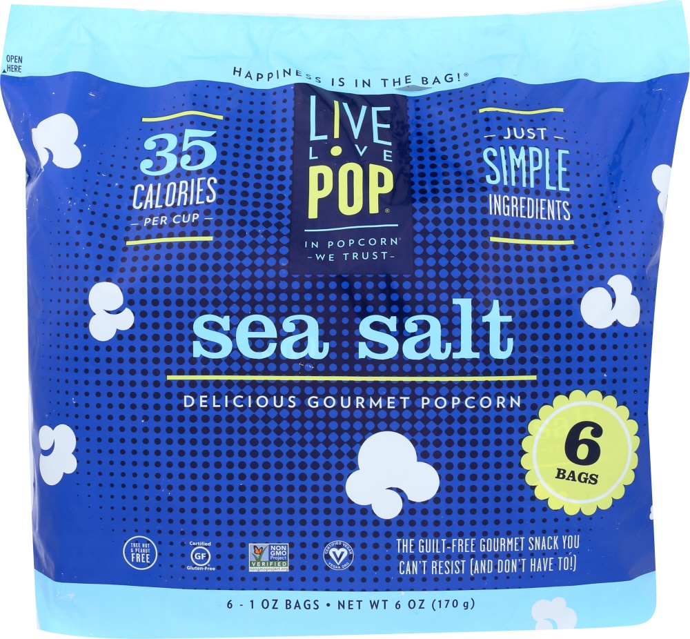 slide 1 of 1, Live Love Pop Popcorn Multi-Pack Sea Salt, 6 ct; 1 oz