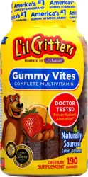 L'il Critters L’il Critters Gummy Vites Daily Gummy Multivitamin for Kids, Vitamin C, D3 for Immune Support Cherry, Strawberry, Orange, Pineapple and Blueberry Flavors, 190 Gummies