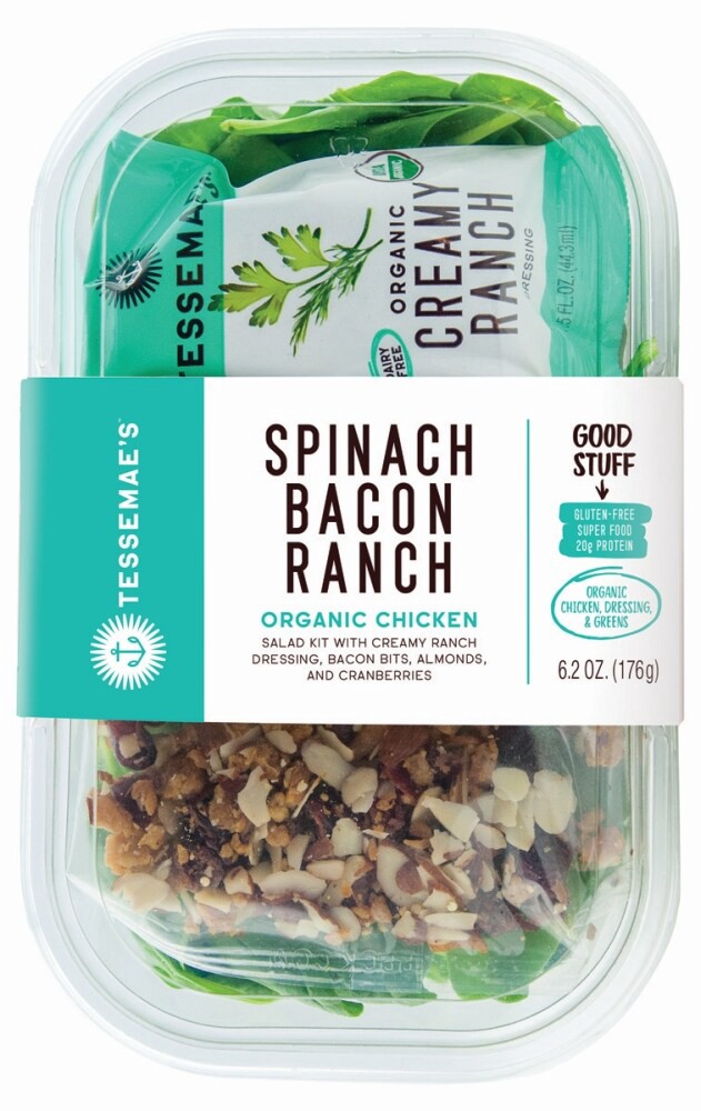 slide 1 of 6, Tessemae's Organic Spinach Bacon Ranch Salad Kit, 6.2 oz