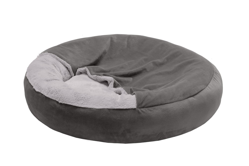 slide 1 of 1, Furhaven Velvet Hooded Small Donut Pet Bed - Gray, 1 ct