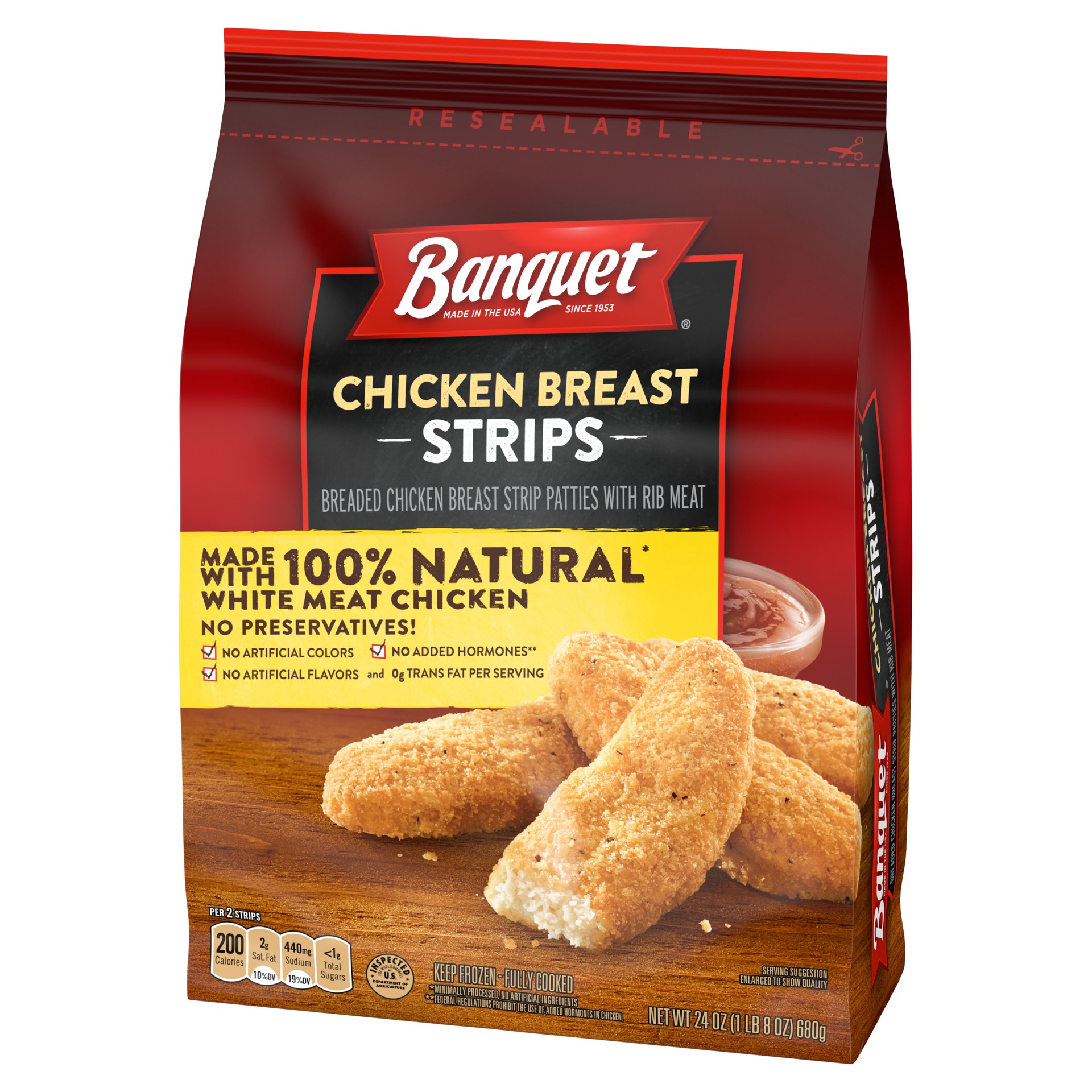 slide 4 of 5, Banquet Chicken Breast Strips 24 oz, 24 oz