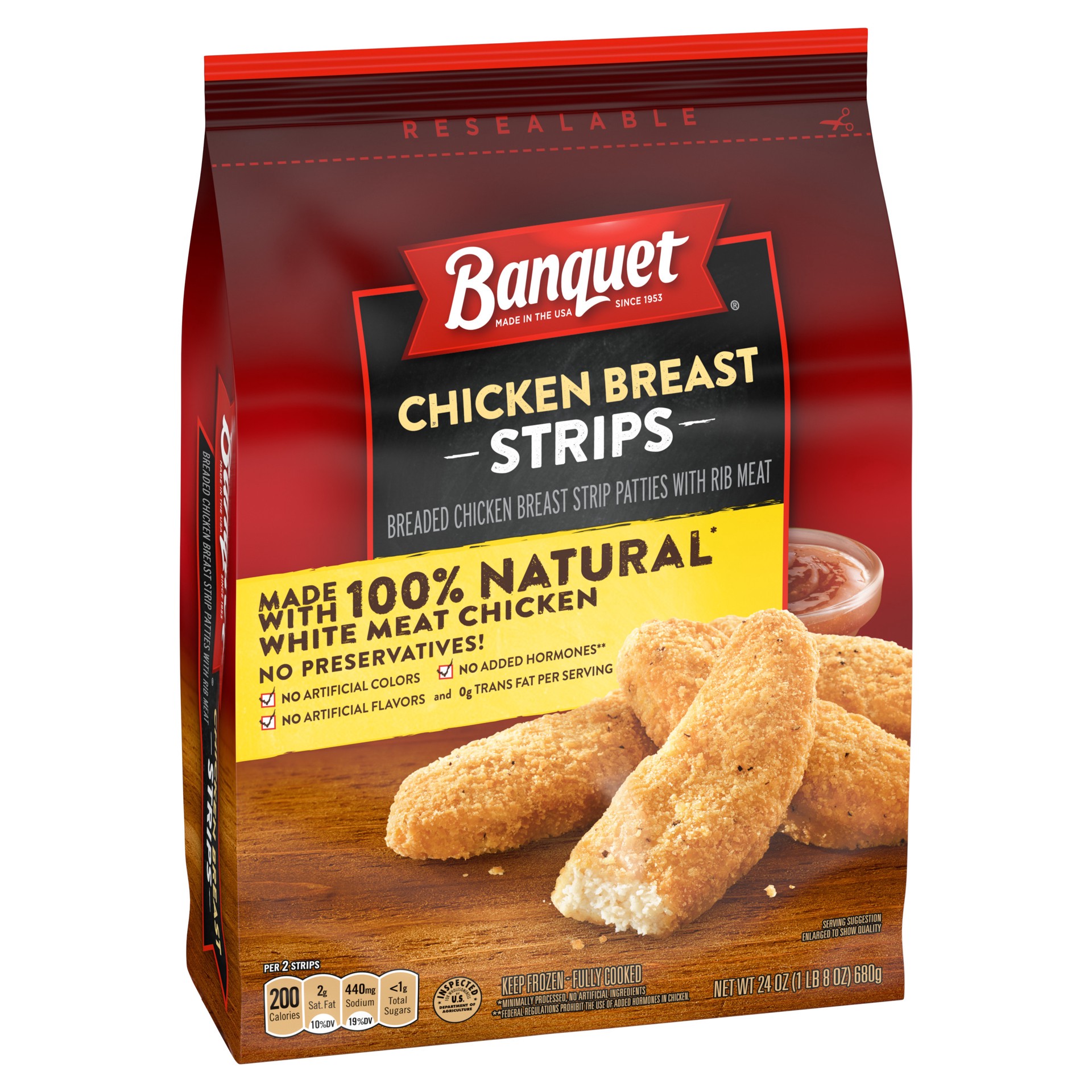 slide 2 of 5, Banquet Chicken Breast Strips 24 oz, 24 oz