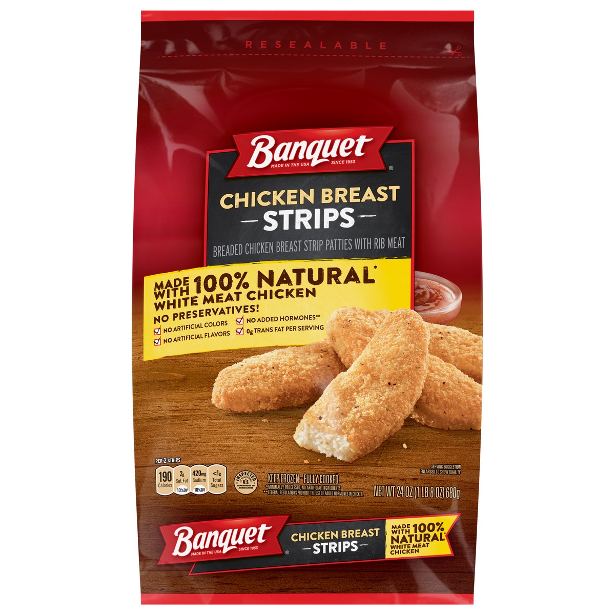 slide 1 of 5, Banquet Chicken Breast Strips 24 oz, 24 oz