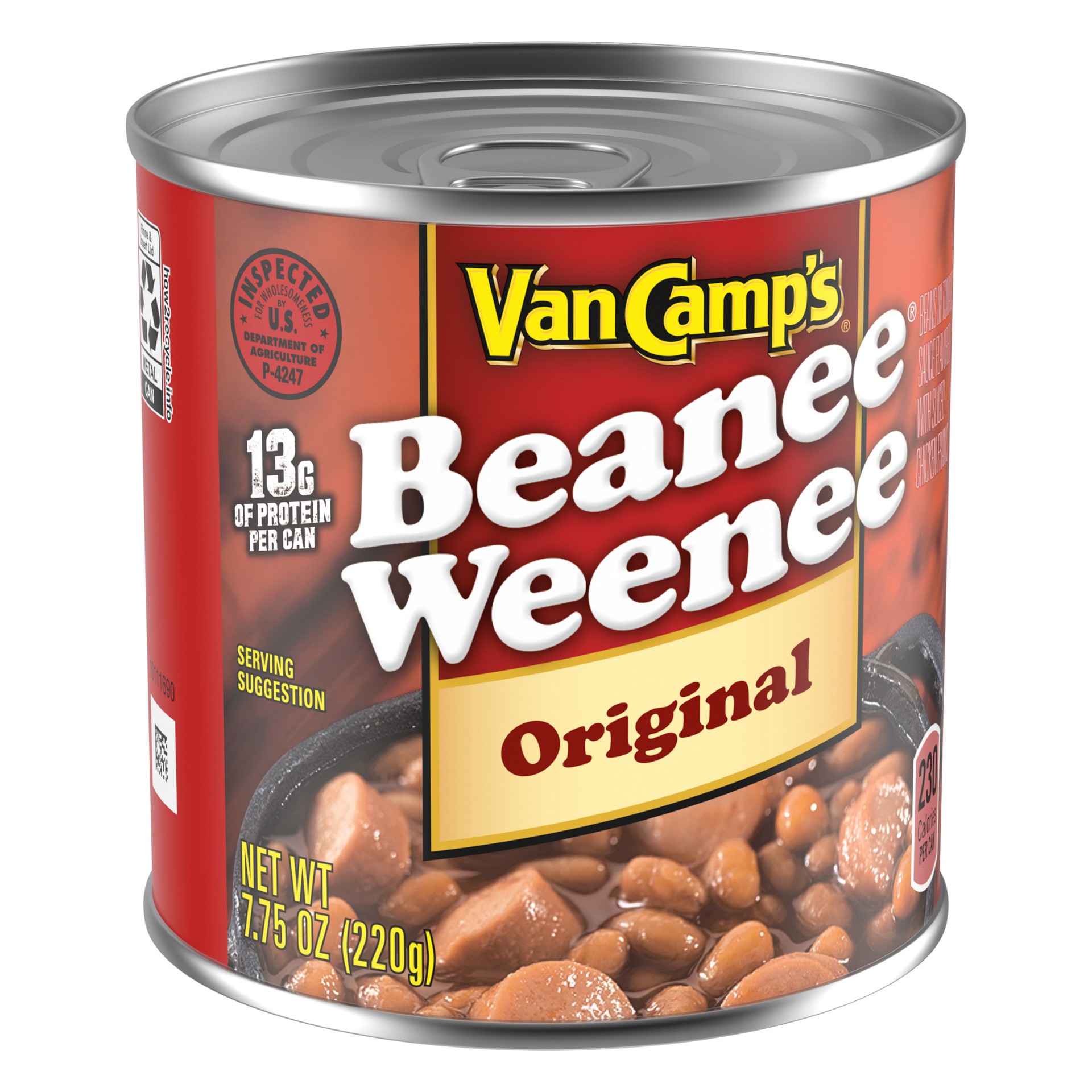 slide 5 of 5, Van Camp's Original Beanee Weenee, Canned Food, 7.75 OZ, 7.75 oz