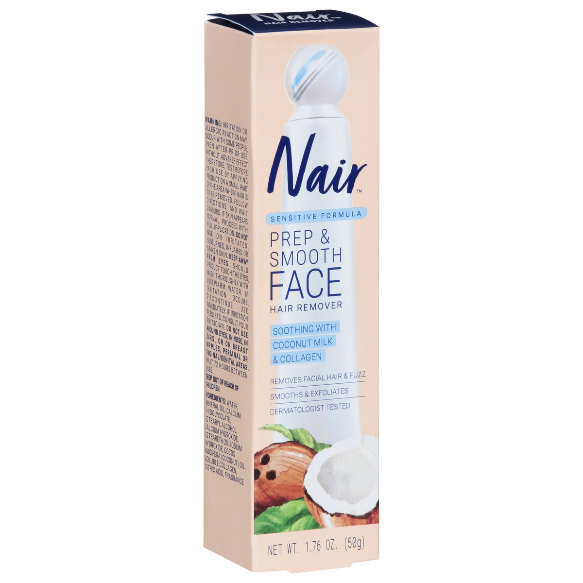 slide 2 of 14, Nair Prep & Smooth Face, Exfoliating Facial Hair Removal for Woman, Depilatory Cream, Smooth Skin Solution for Effective Hair Removal, Sensitive with Collagen for Skincare, 1.76 oz, 1.76 oz