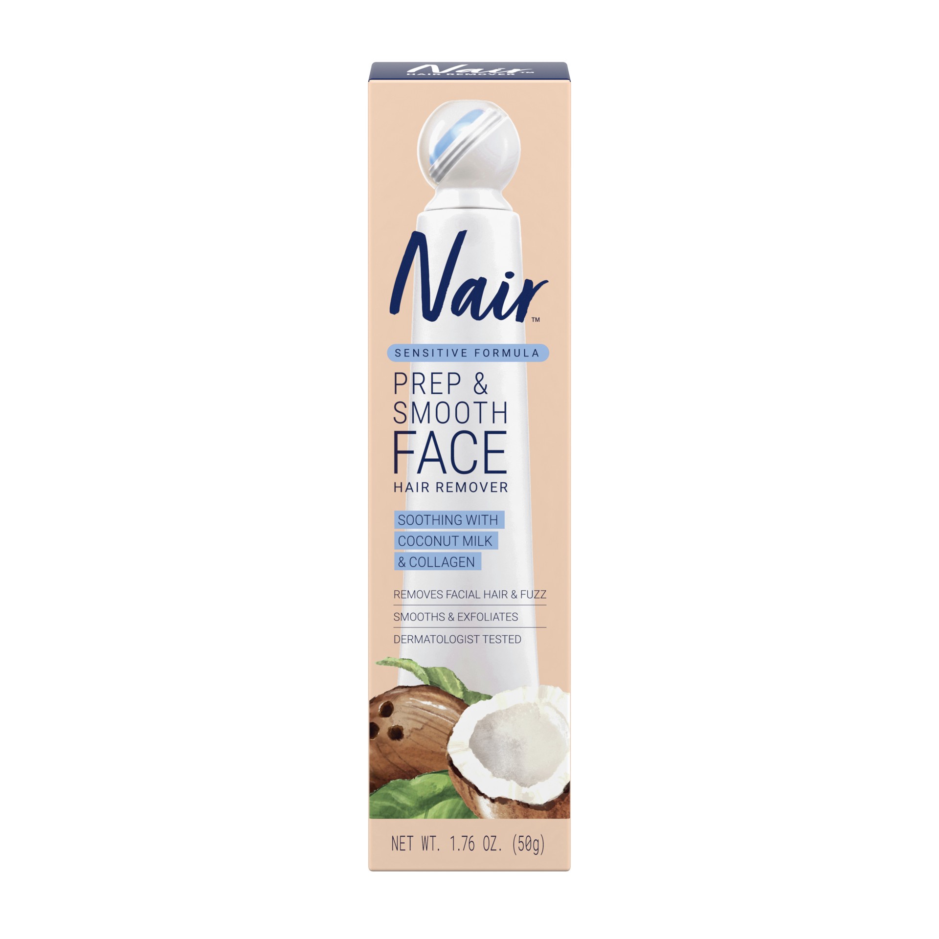 slide 1 of 14, Nair Prep & Smooth Face, Exfoliating Facial Hair Removal for Woman, Depilatory Cream, Smooth Skin Solution for Effective Hair Removal, Sensitive with Collagen for Skincare, 1.76 oz, 1.76 oz