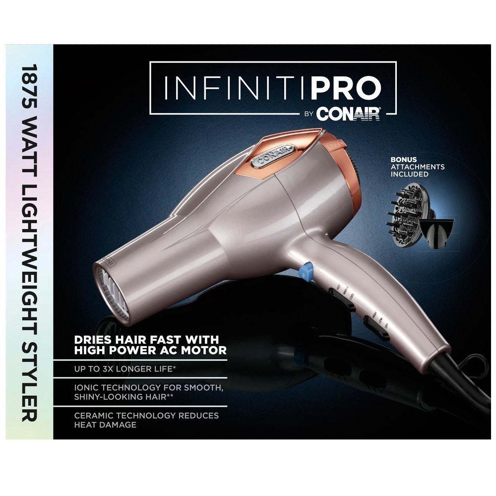 slide 3 of 7, Conair Infinity Pro Styling Tool Blow Dryer, with bonus Diffuser, 1875 watt