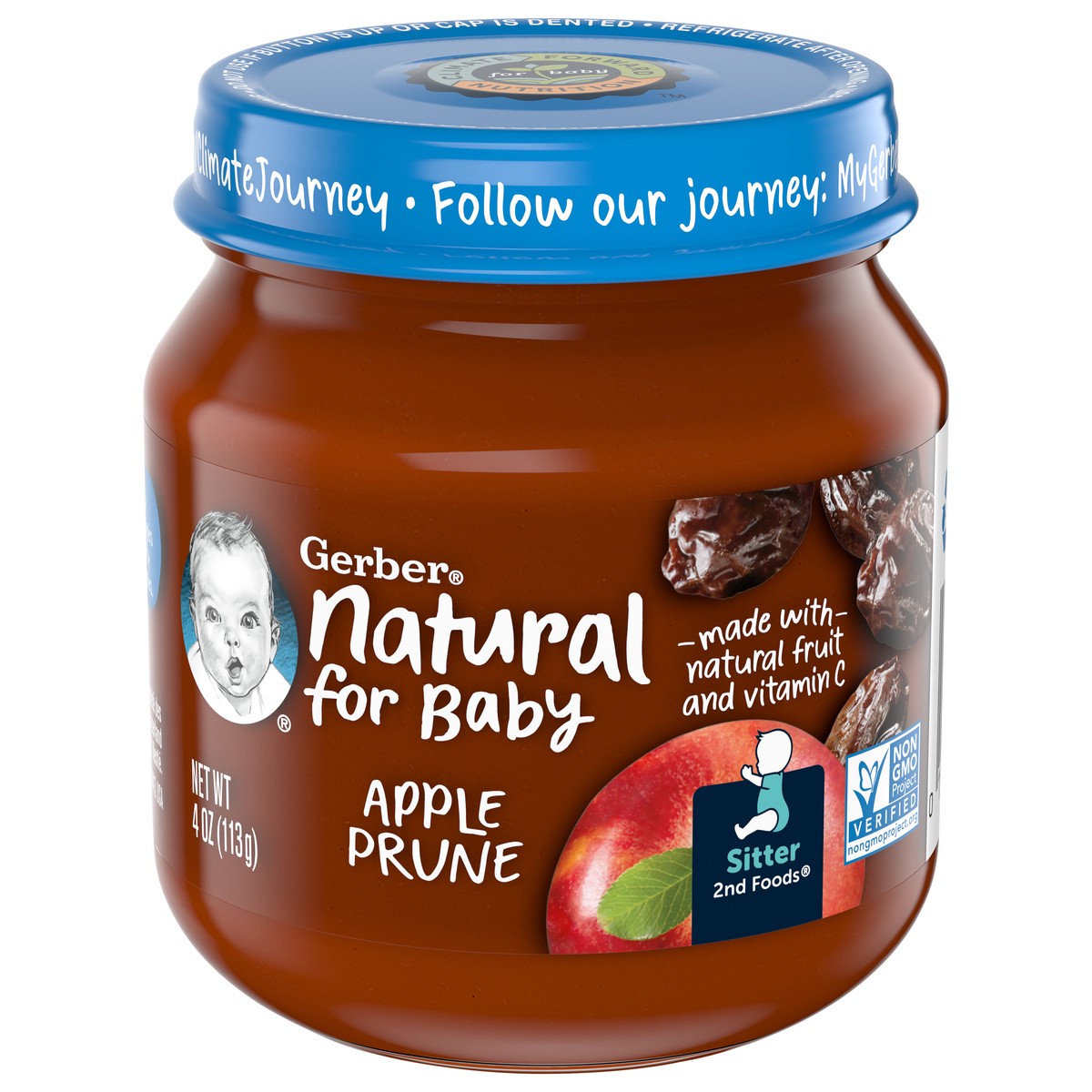 slide 2 of 9, Gerber Apple Prune, Natural, Sitter, 4 Ounce, 4 oz