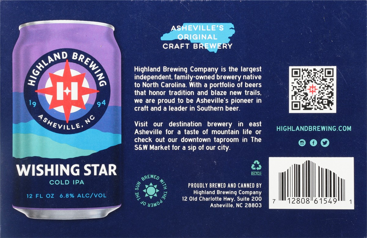 slide 3 of 9, Highland Brewing Company Cold IPA Wishing Star Beer 6 - 12 oz Cans, 72 oz