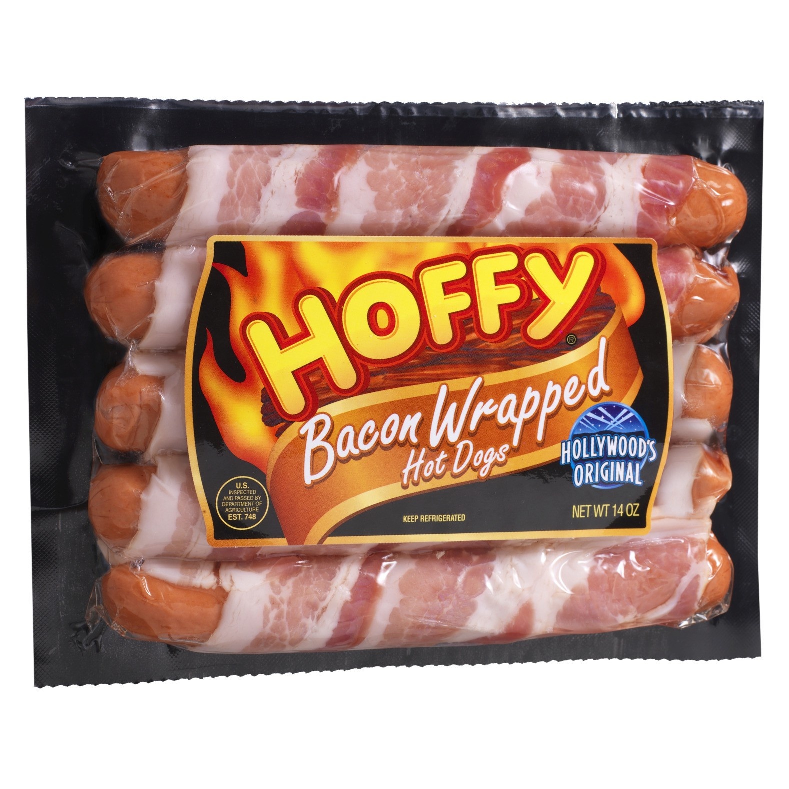 slide 1 of 1, Hoffy Bacon Wrapped Hot Dogs, 5 ct; 14 oz