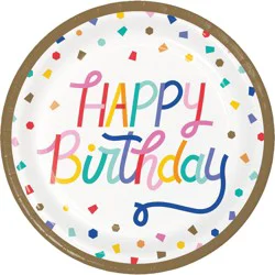 Creative Converting Happy Birthday Confetti Theme Paper Plates, 8 ct