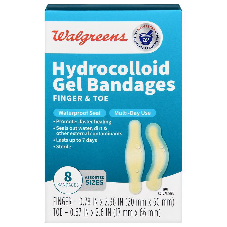 slide 1 of 5, Walgreens Hydrocolloid Gel Bandages Finger & Toe, 8 ct